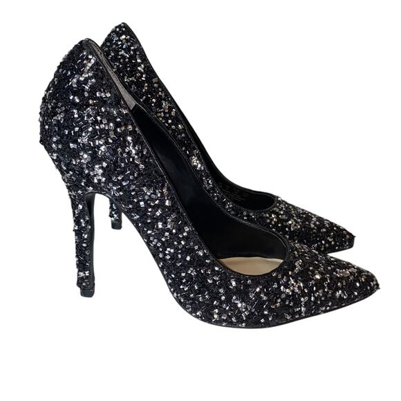 Fergie Alexi Black Beaded Heels Pumps 9M - Picture 2 of 10
